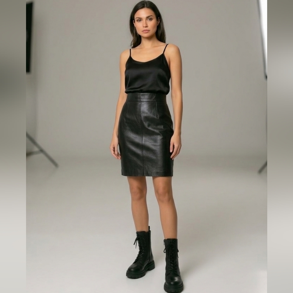 VYG Meridiana Italian Genuine Leather High Rise Mini Skirt Black XXS/XS